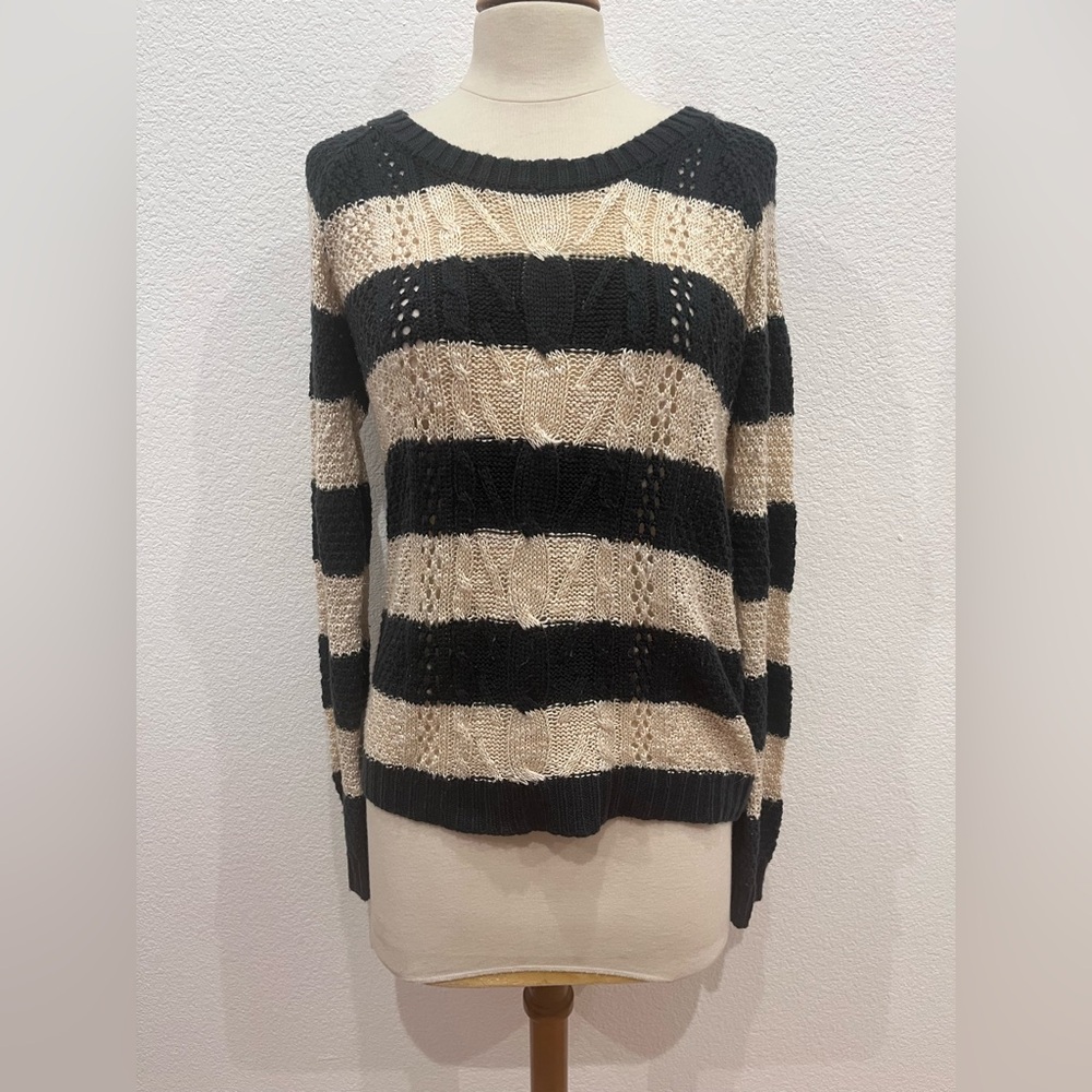 Pink Rose Size M Black and Cream Striped Sweater. - Picture 1 of 9